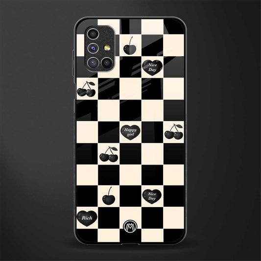 black cherries check pattern glass case for samsung galaxy m31s image