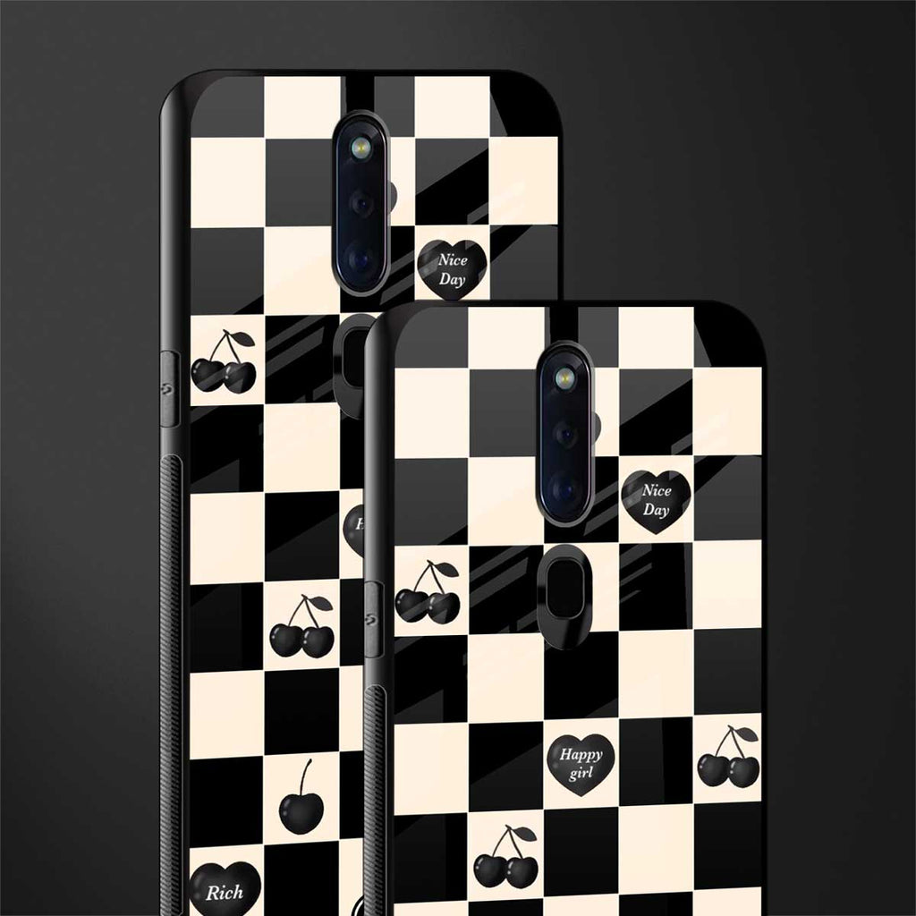 black cherries check pattern glass case for oppo f11 pro image-2