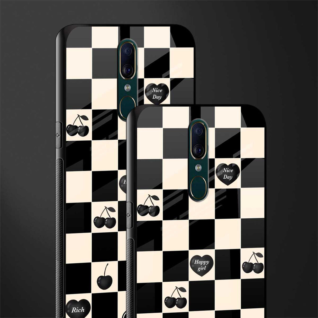 black cherries check pattern glass case for oppo a9 image-2