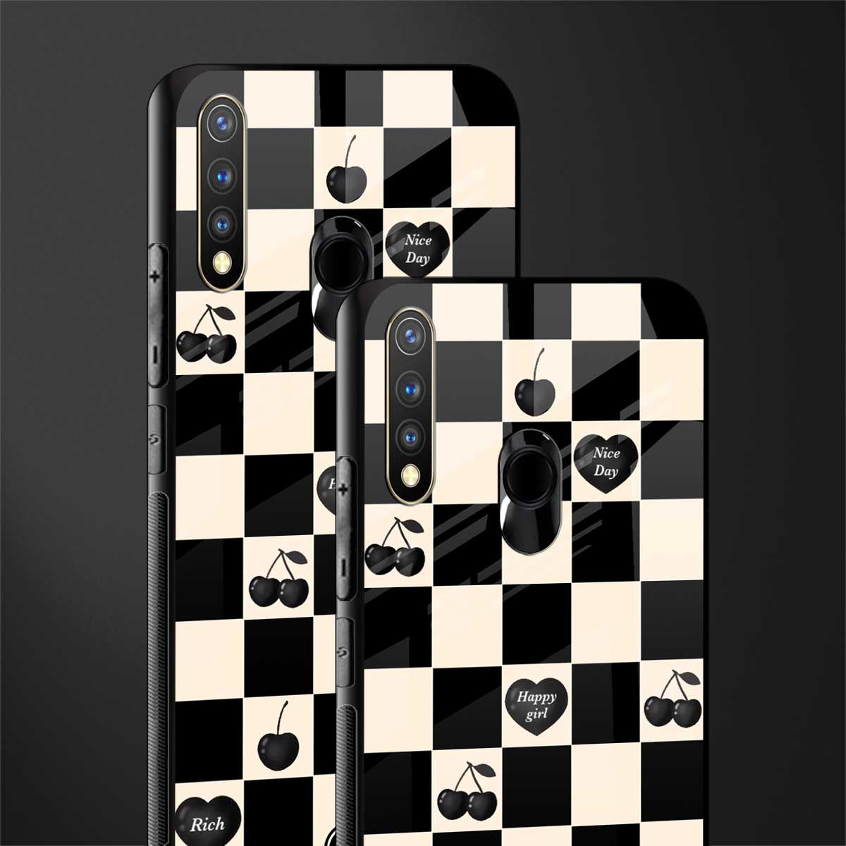 black cherries check pattern glass case for vivo u20 image-2