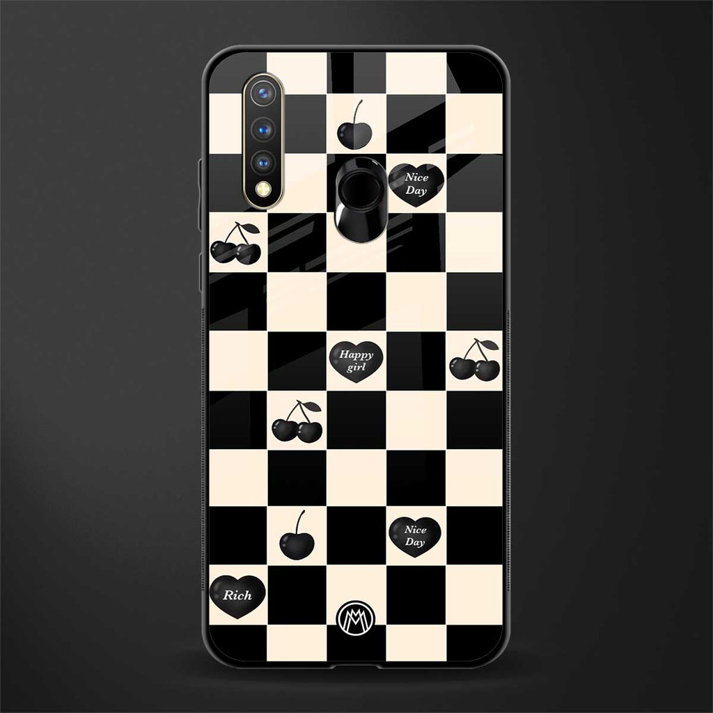 black cherries check pattern glass case for vivo u20 image