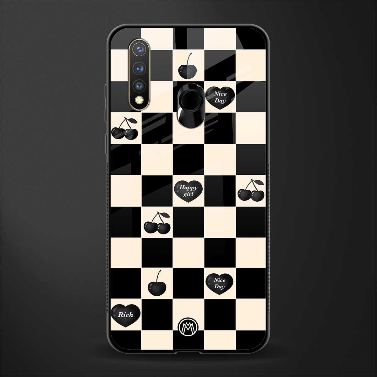 black cherries check pattern glass case for vivo u20 image