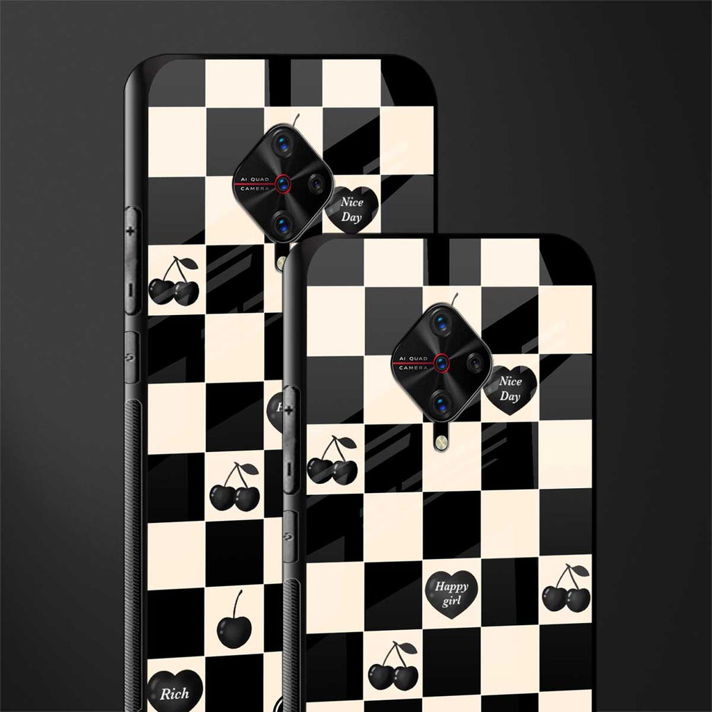 black cherries check pattern glass case for vivo s1 pro image-2