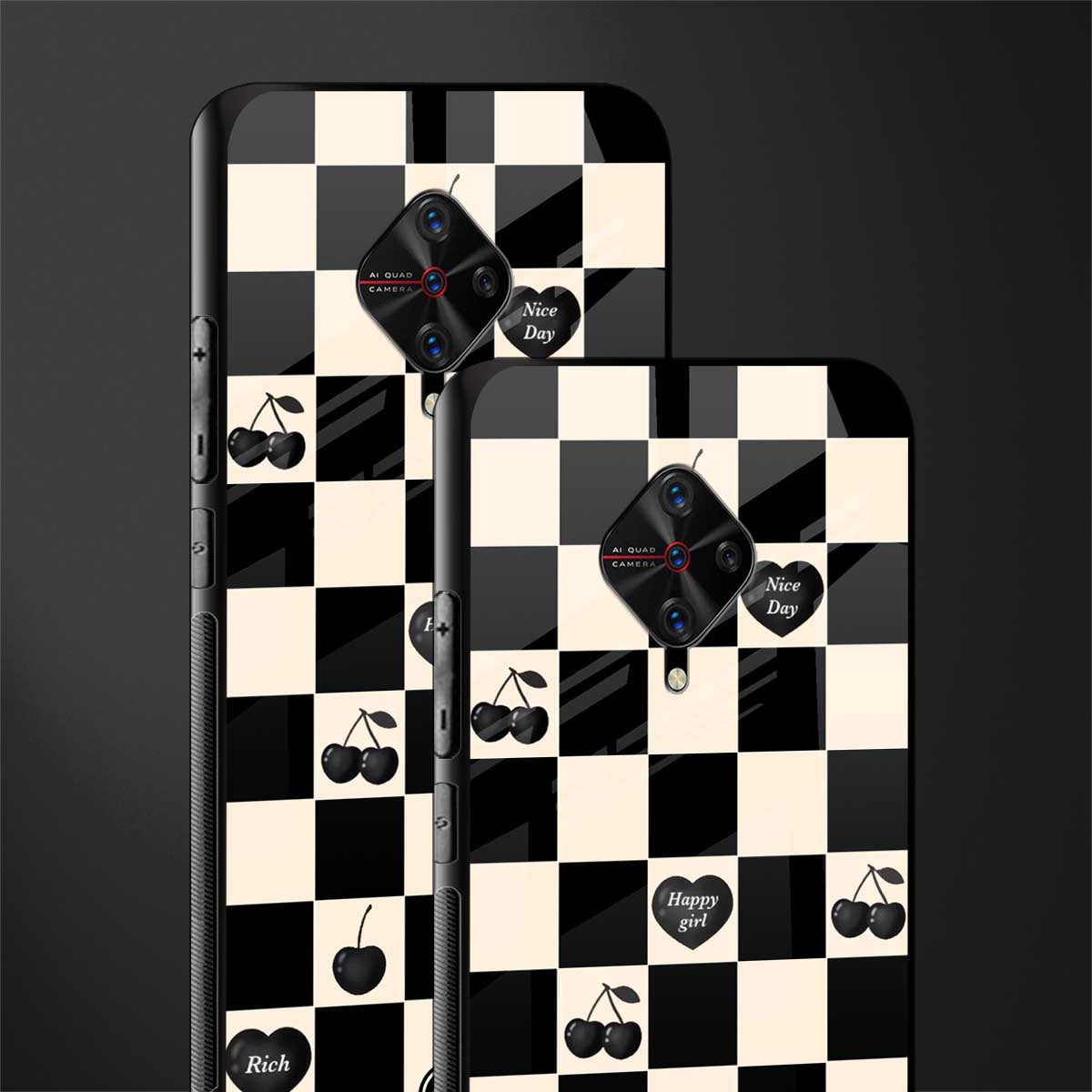 black cherries check pattern glass case for vivo s1 pro image-2