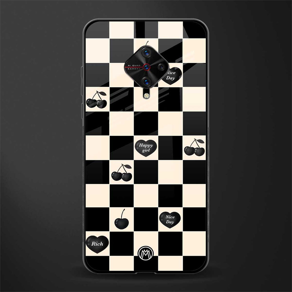 black cherries check pattern glass case for vivo s1 pro image
