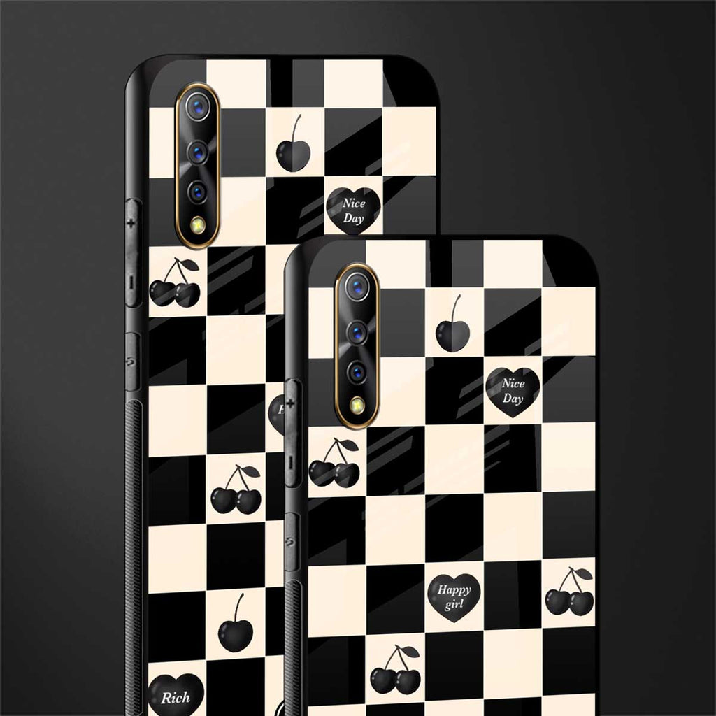 black cherries check pattern glass case for vivo s1 image-2
