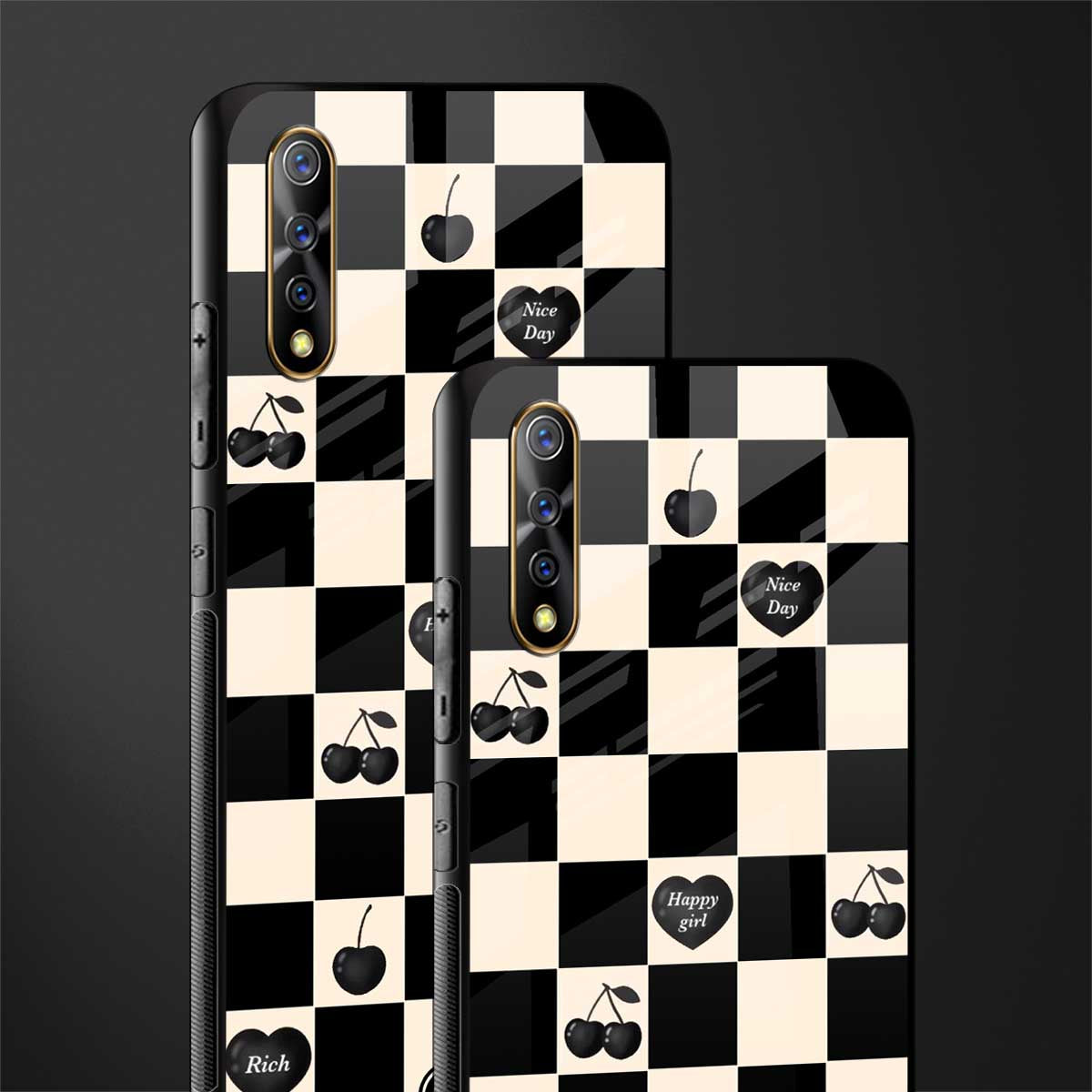 black cherries check pattern glass case for vivo s1 image-2