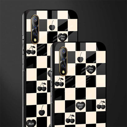 black cherries check pattern glass case for vivo z1x image-2