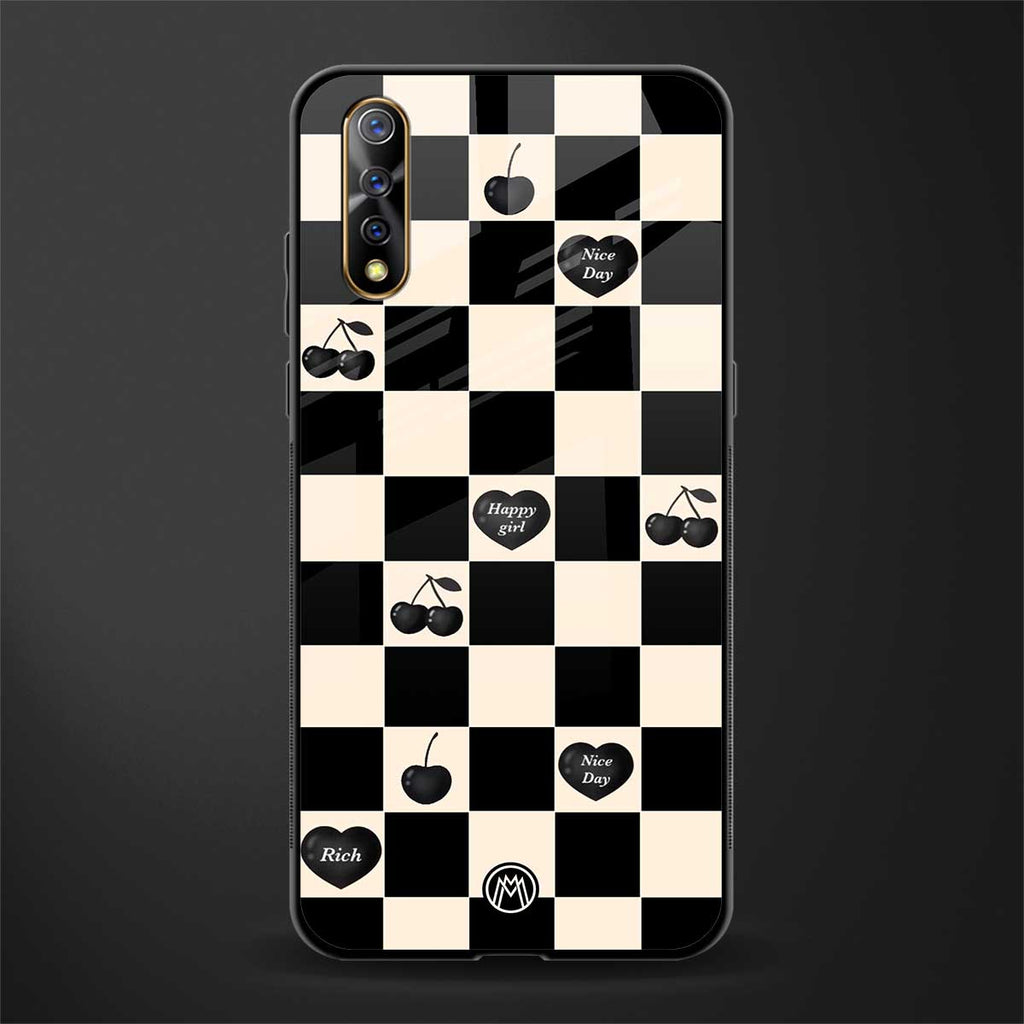 black cherries check pattern glass case for vivo s1 image