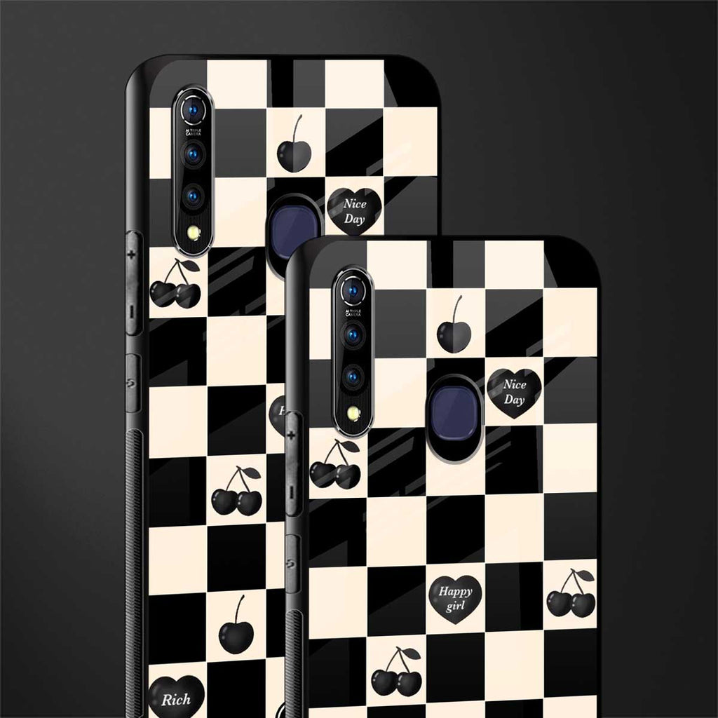 black cherries check pattern glass case for vivo z1 pro image-2