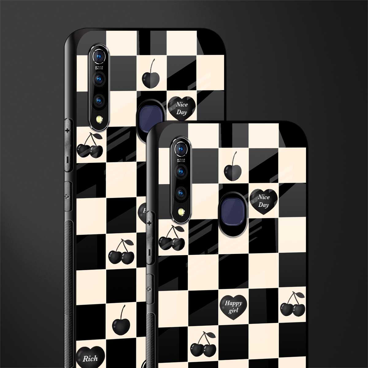 black cherries check pattern glass case for vivo z1 pro image-2