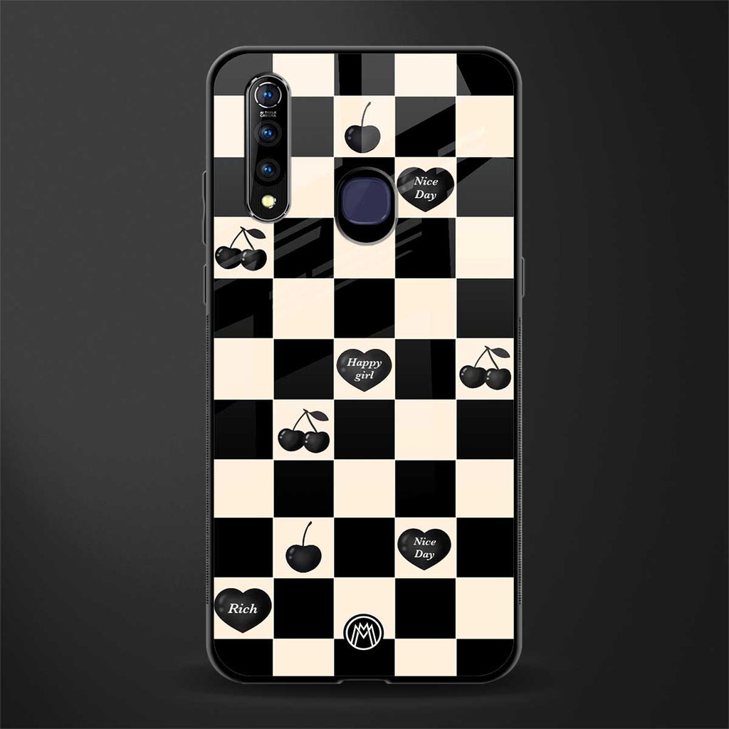 black cherries check pattern glass case for vivo z1 pro image