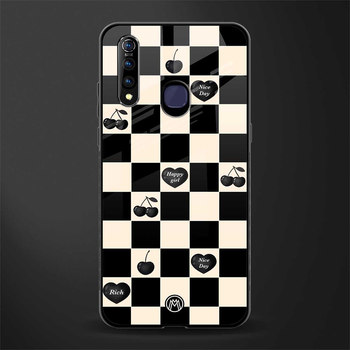 black cherries check pattern glass case for vivo z1 pro image