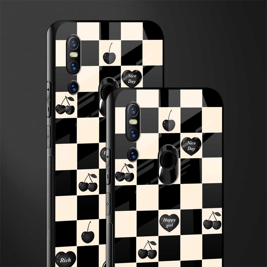 black cherries check pattern glass case for vivo v15 image-2