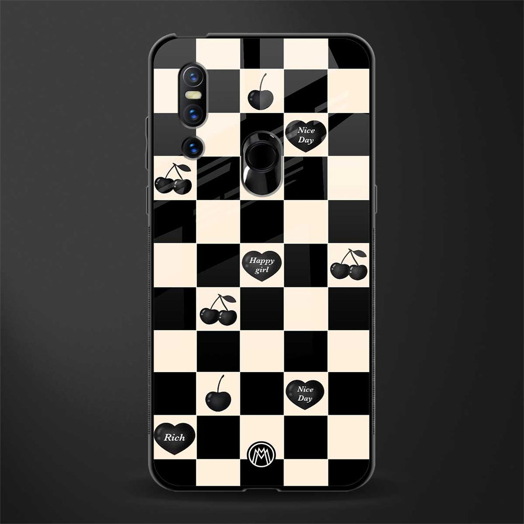black cherries check pattern glass case for vivo v15 image