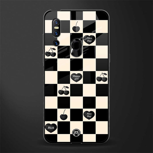 black cherries check pattern glass case for vivo v15 image