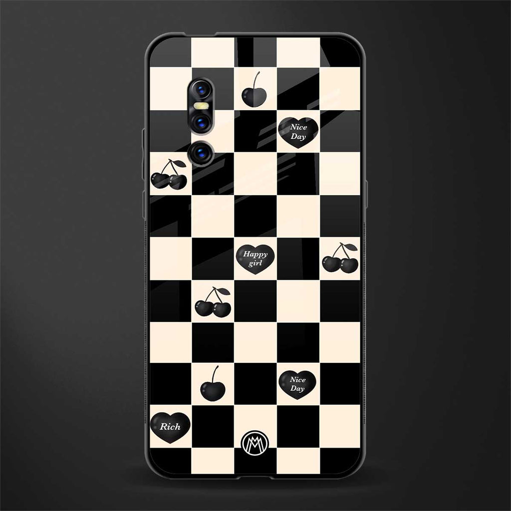 black cherries check pattern glass case for vivo v15 pro image