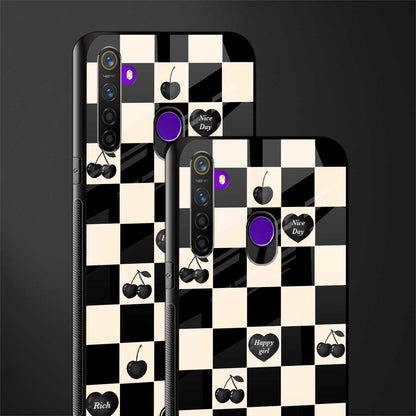 black cherries check pattern glass case for realme 5s image-2