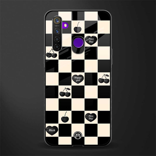black cherries check pattern glass case for realme 5s image