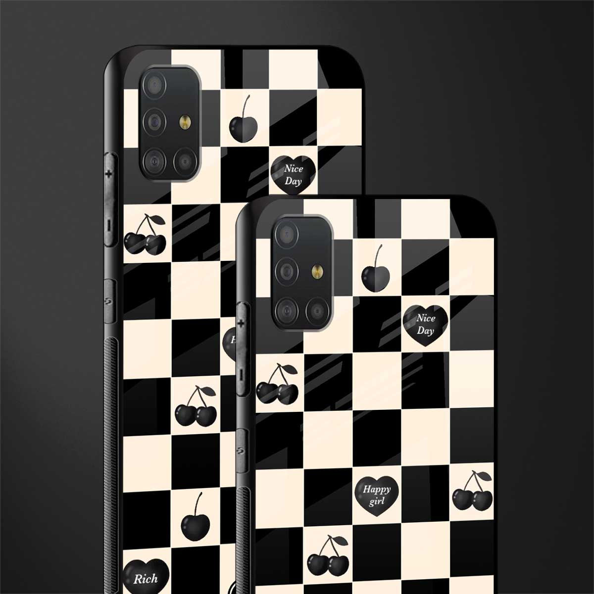 black cherries check pattern glass case for samsung galaxy a51 image-2