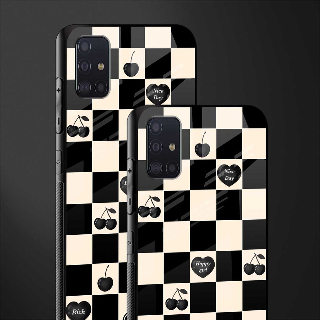 black cherries check pattern glass case for samsung galaxy a71 image-2