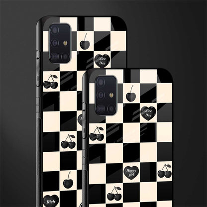 black cherries check pattern glass case for samsung galaxy a71 image-2