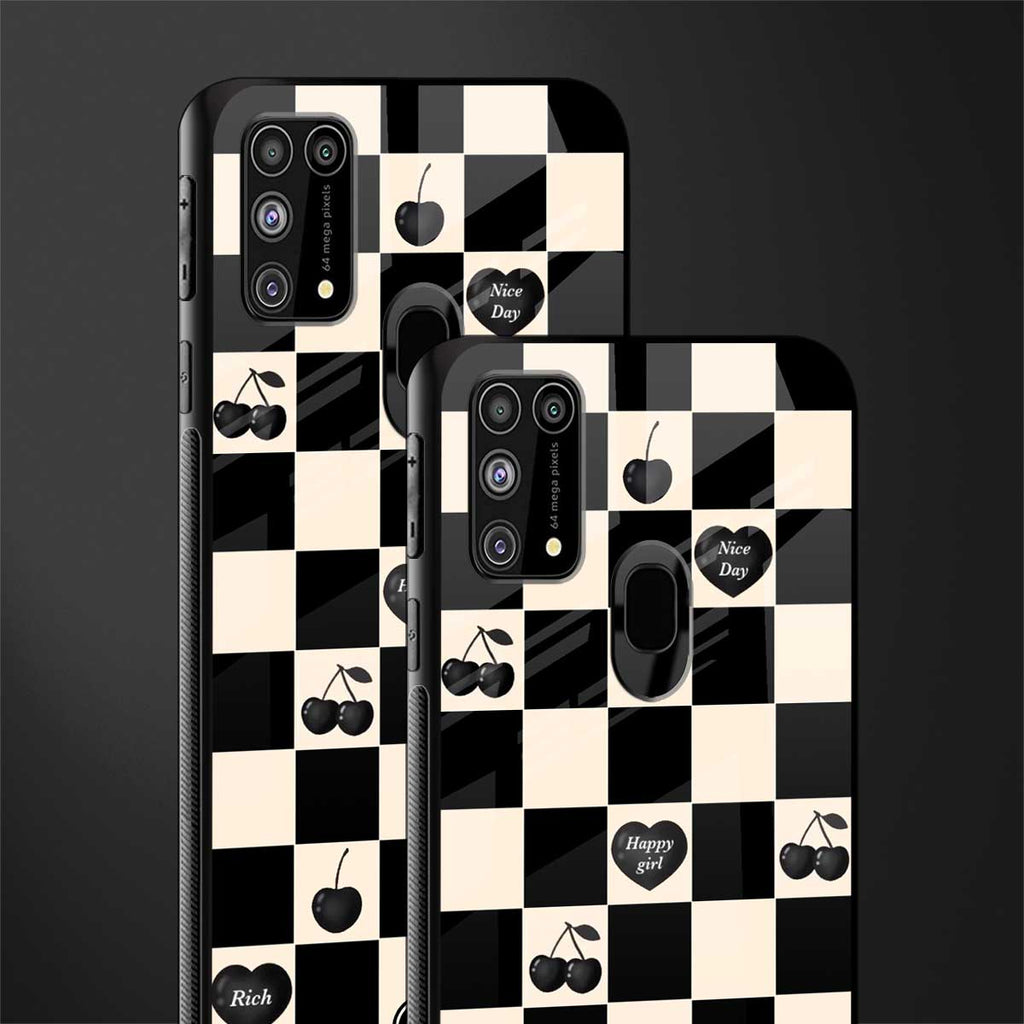 black cherries check pattern glass case for samsung galaxy m31 image-2