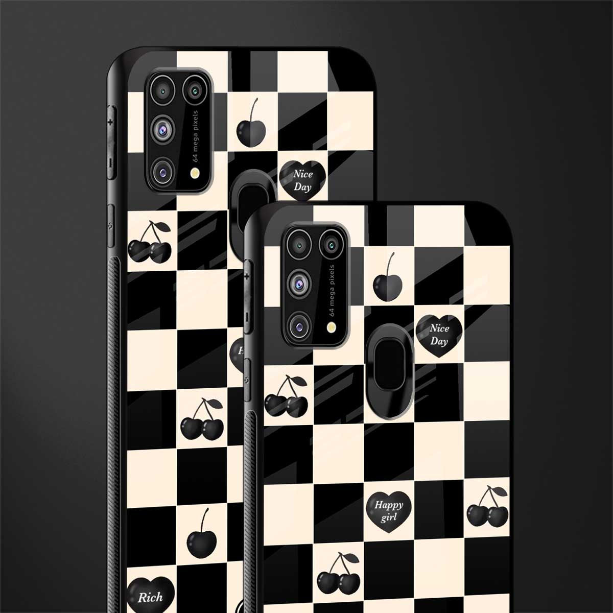 black cherries check pattern glass case for samsung galaxy f41 image-2