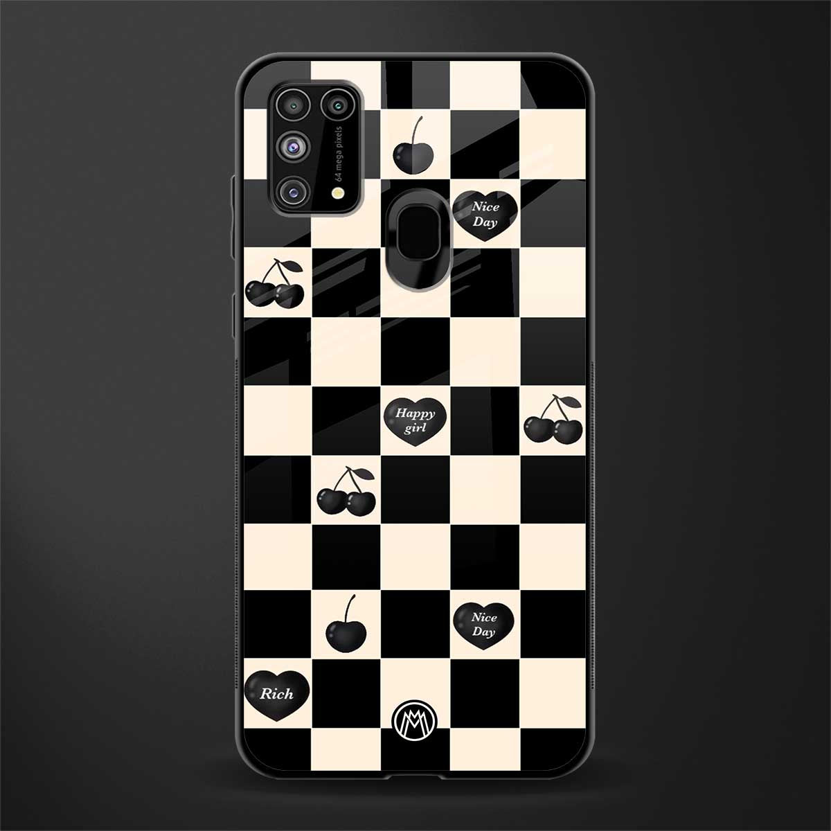 black cherries check pattern glass case for samsung galaxy m31 image