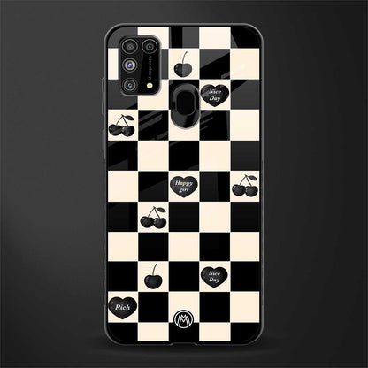 black cherries check pattern glass case for samsung galaxy f41 image