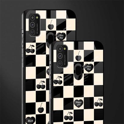 black cherries check pattern glass case for samsung galaxy m21 image-2