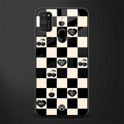 black cherries check pattern glass case for samsung galaxy m21 image