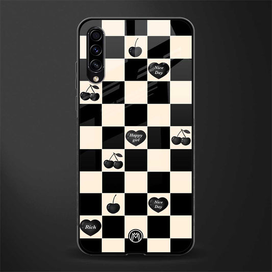 black cherries check pattern glass case for samsung galaxy a50 image