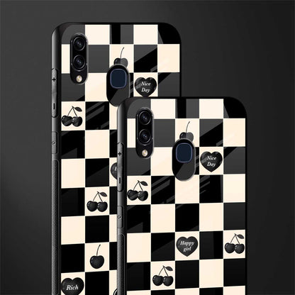 black cherries check pattern glass case for samsung galaxy a20 image-2
