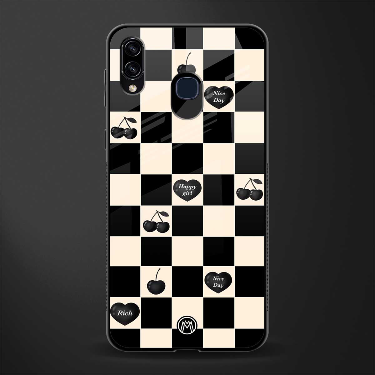 black cherries check pattern glass case for samsung galaxy a20 image