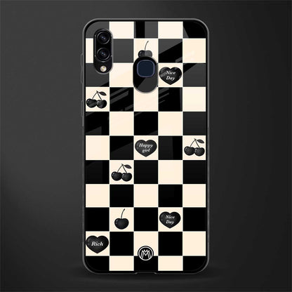 black cherries check pattern glass case for samsung galaxy a20 image