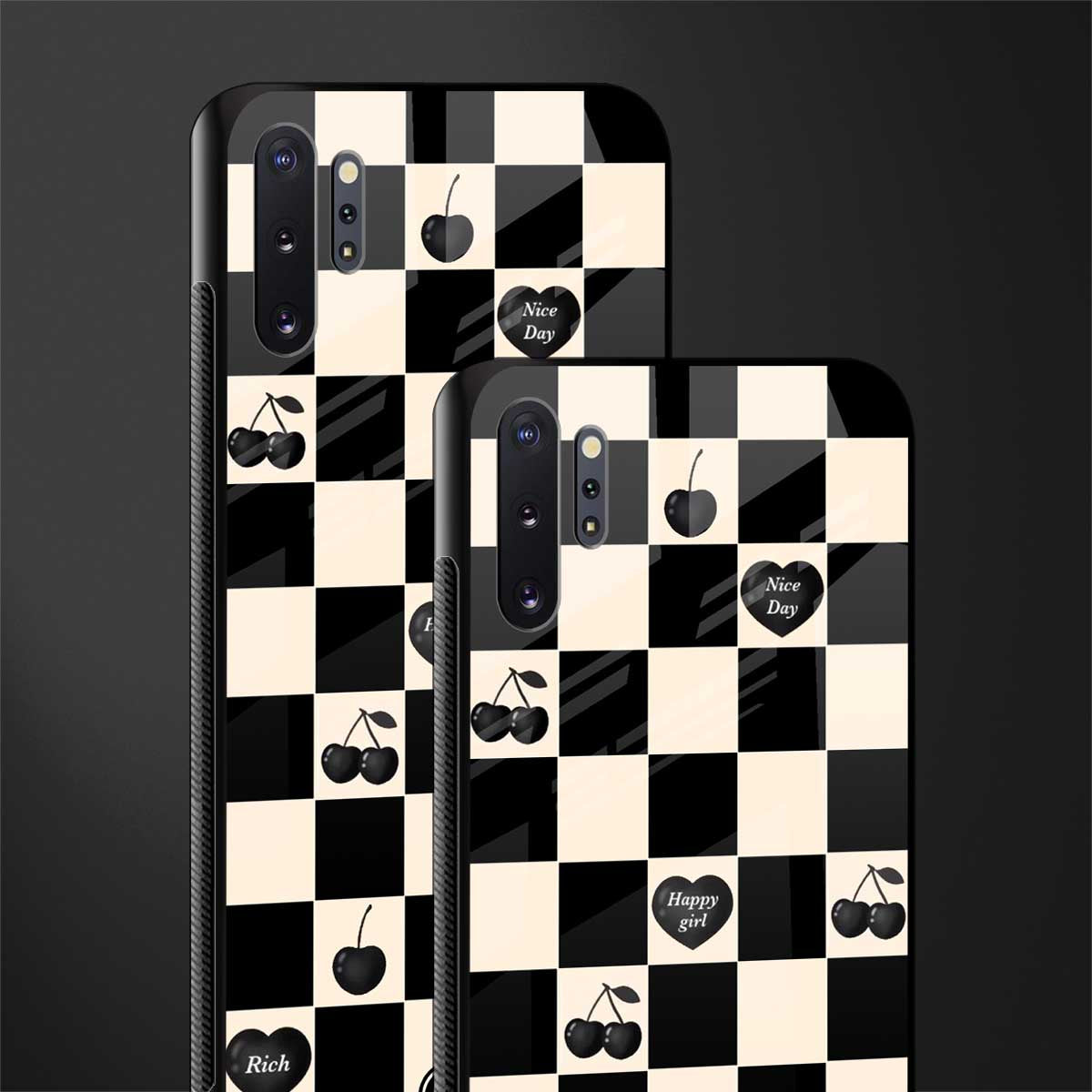 black cherries check pattern glass case for samsung galaxy note 10 plus image-2
