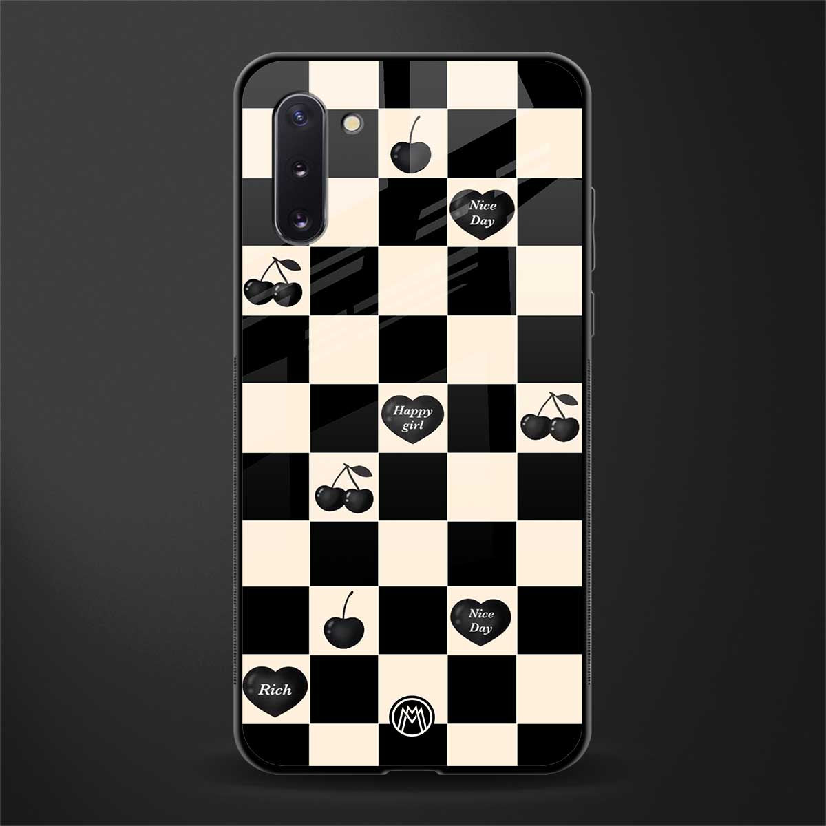black cherries check pattern glass case for samsung galaxy note 10 image