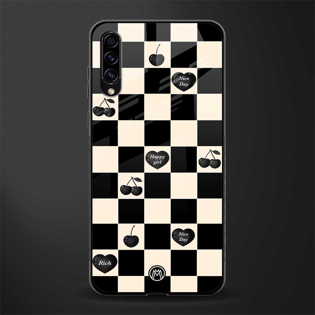 black cherries check pattern glass case for samsung galaxy a70 image