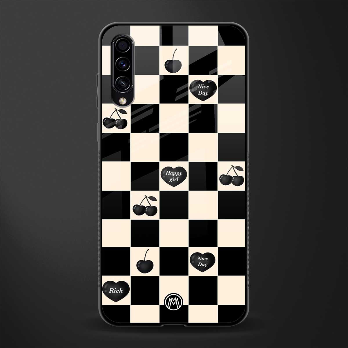 black cherries check pattern glass case for samsung galaxy a70 image