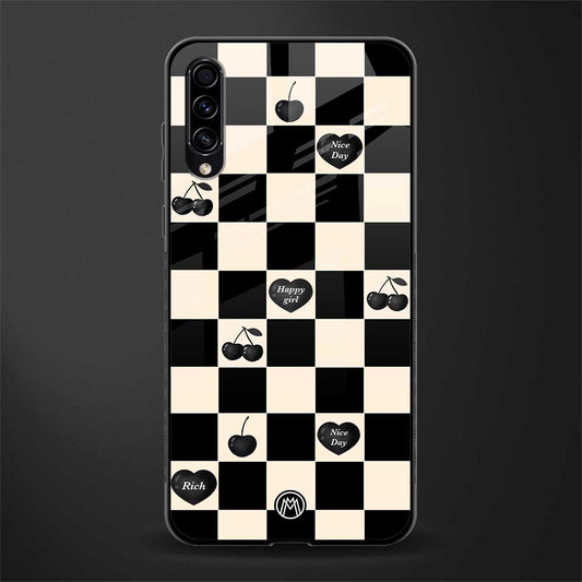 black cherries check pattern glass case for samsung galaxy a70 image