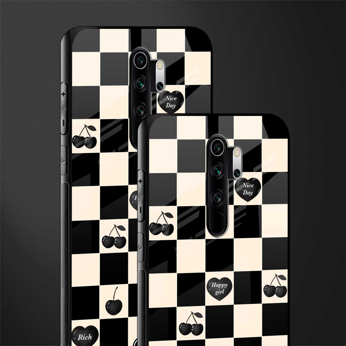 black cherries check pattern glass case for redmi note 8 pro image-2