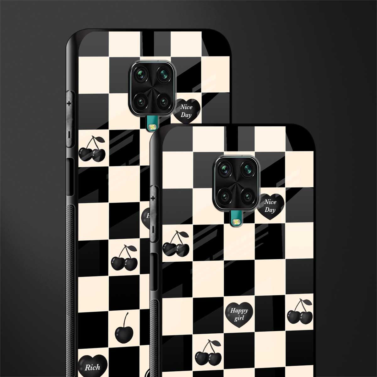 black cherries check pattern glass case for redmi note 9 pro image-2