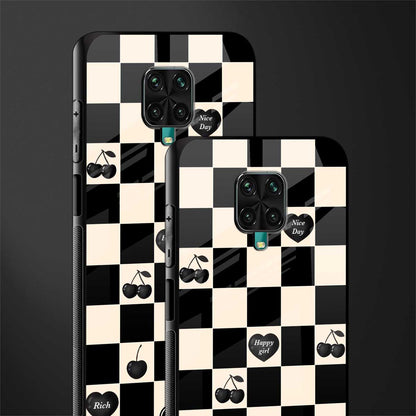black cherries check pattern glass case for redmi note 9 pro image-2