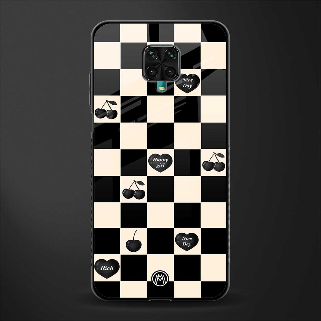 black cherries check pattern glass case for redmi note 9 pro image