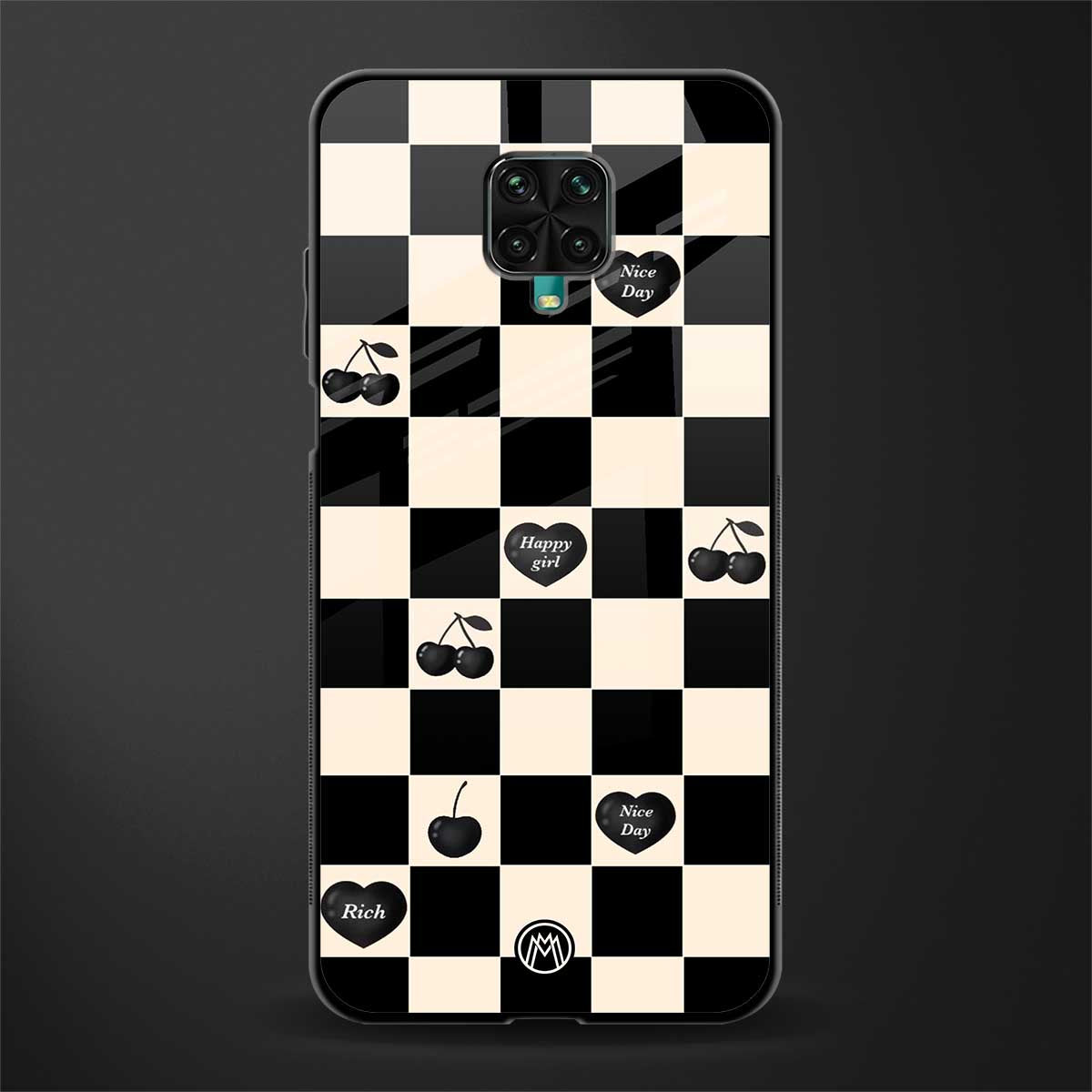 black cherries check pattern glass case for redmi note 9 pro image