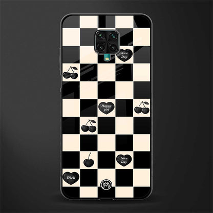 black cherries check pattern glass case for redmi note 9 pro image