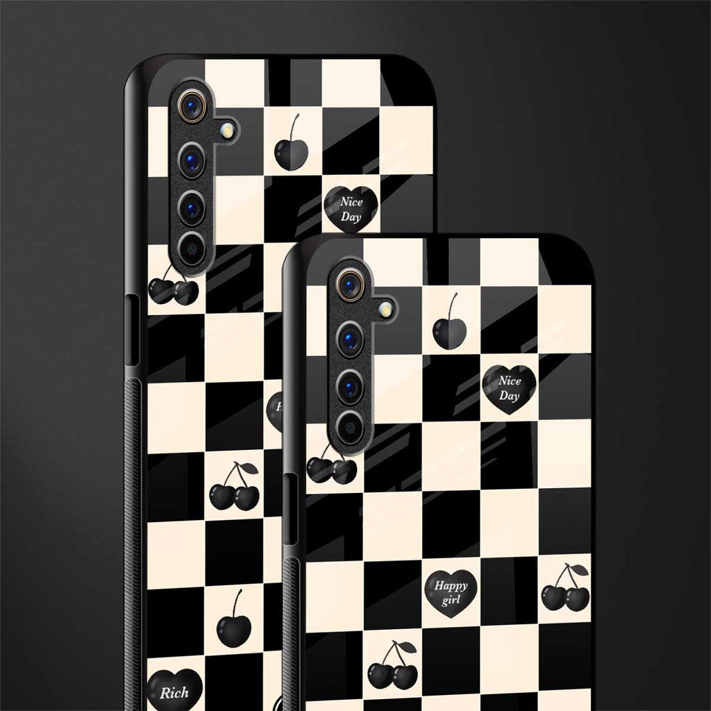 black cherries check pattern glass case for realme 6i image-2
