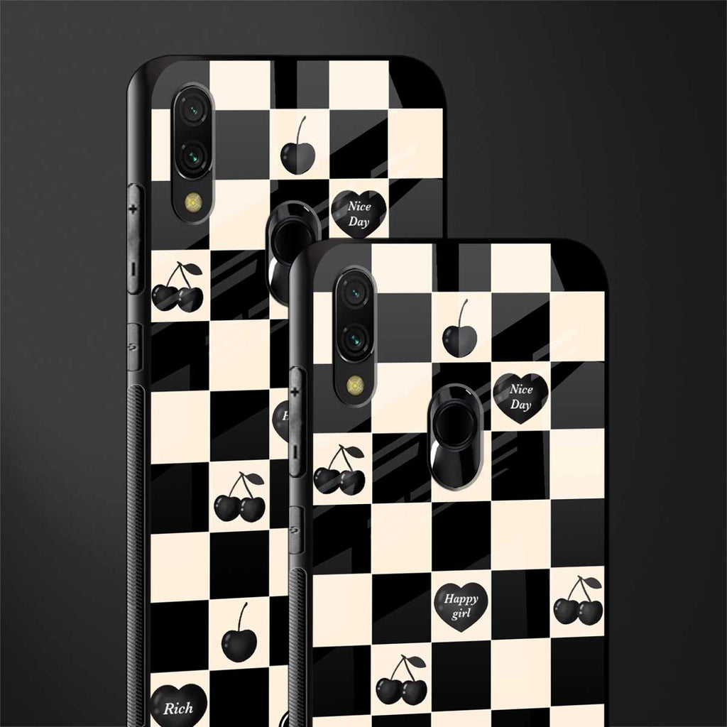 black cherries check pattern glass case for redmi note 7s image-2