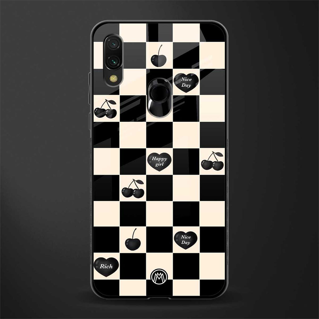 black cherries check pattern glass case for redmi note 7 pro image